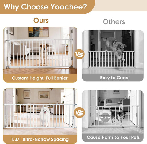 14''-19.5'' Height Adjustable Dog Gate, Extra Wide 18.1"-46" All Metal Short Dog Gate to Step Over, Pressure Mount Small Pet Puppy Gate for Stairs & Doorways(White)