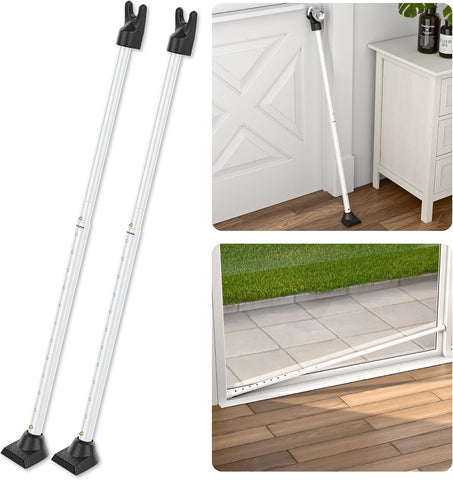 SECURITYMAN 3-in-1 Door Security Bar, Security Door Stoppers & Door Barricade – Heavy Duty Adjustable Iron Security Lock Bar for Home Defense, Apartment & Travel Safety (2 Pack - White)