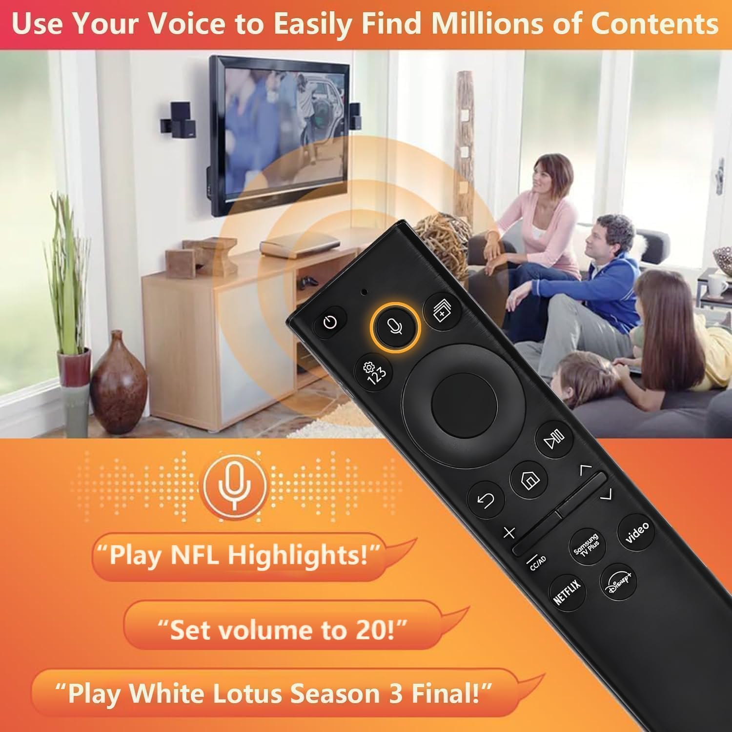 Replacement for Samsung TV Remote, for All 2019-2026 Samsung Remote Control for Smart TV with Voice Control. 2-Year Warranty.