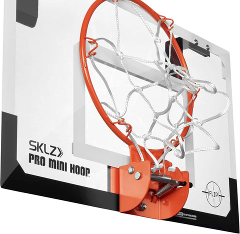 SKLZ Pro Mini Indoor Basketball Hoop with Ball, Over the Door, Shatter-Proof Backboard, Spring-Action Break-Away Steel Rim, Great for Home, Dorm Room, and Office
