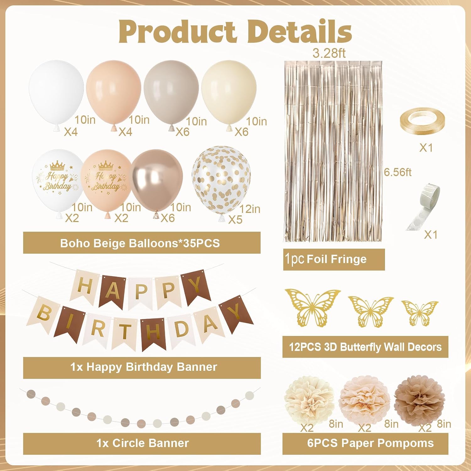 Neutral Birthday Decorations for Women Girls with Butterfly Stickers