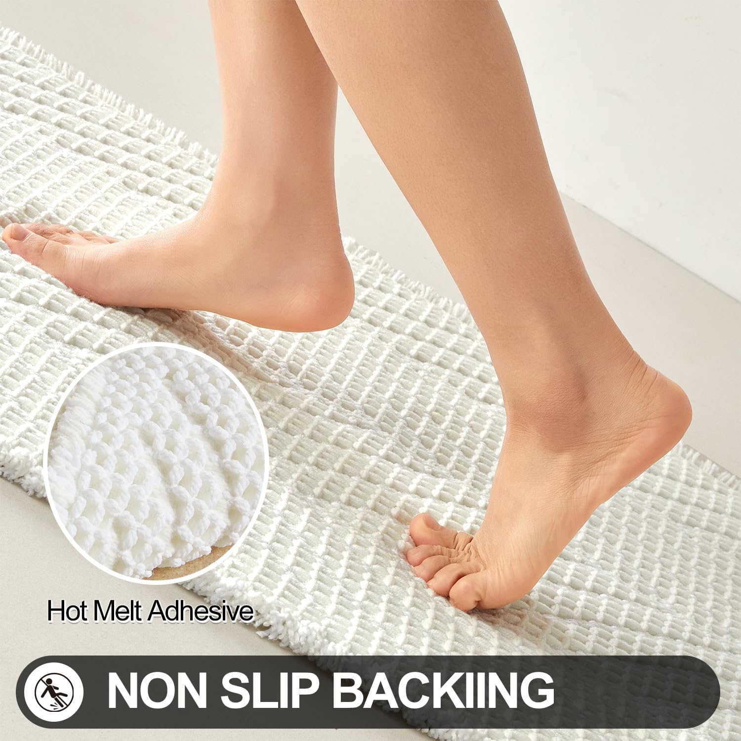 Sunfly Waffle Bath Mat, Boho Bathroom Rugs Non-Slip Washable Super Absorbent Quick Dry, Farmhouse Bathroom Decor 16"x24" Cream