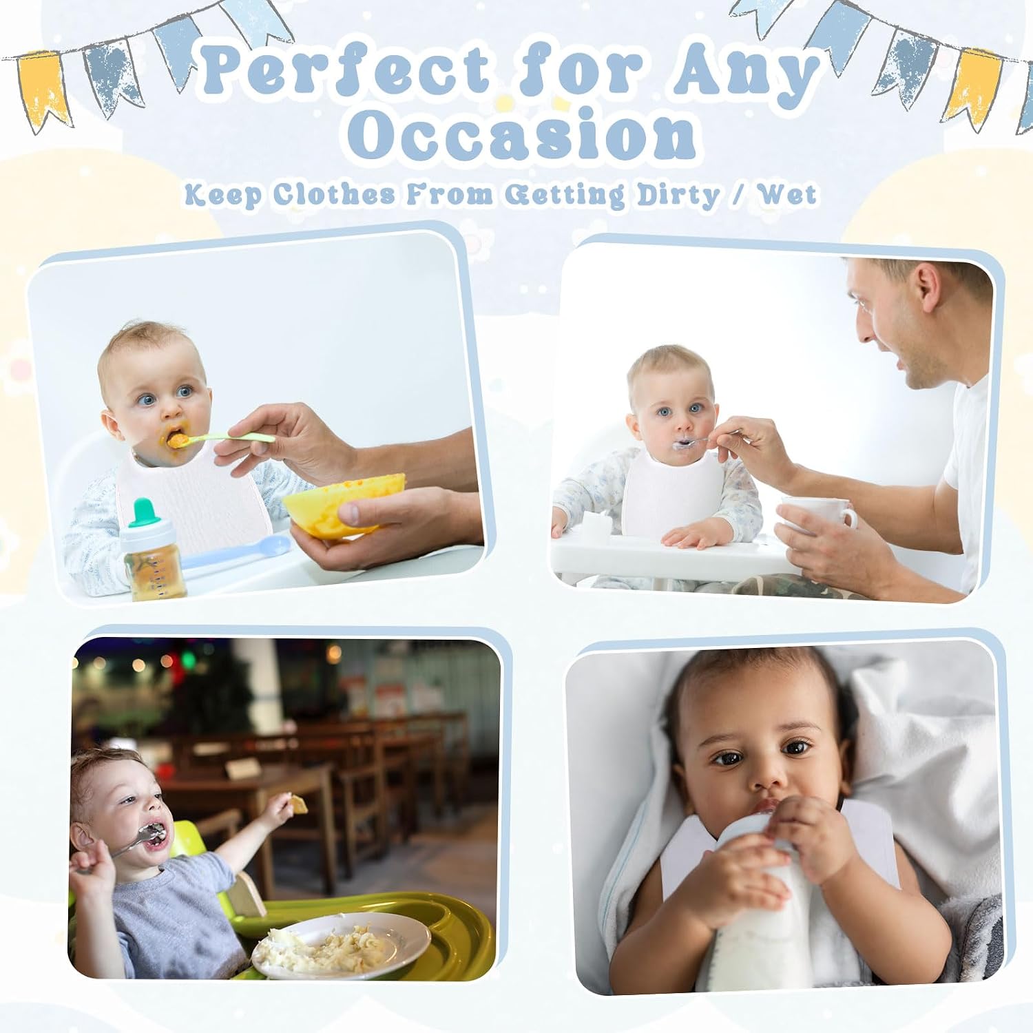 Toulite 50 Pcs White Baby Bibs Unisex Washable Cotton Double Sided