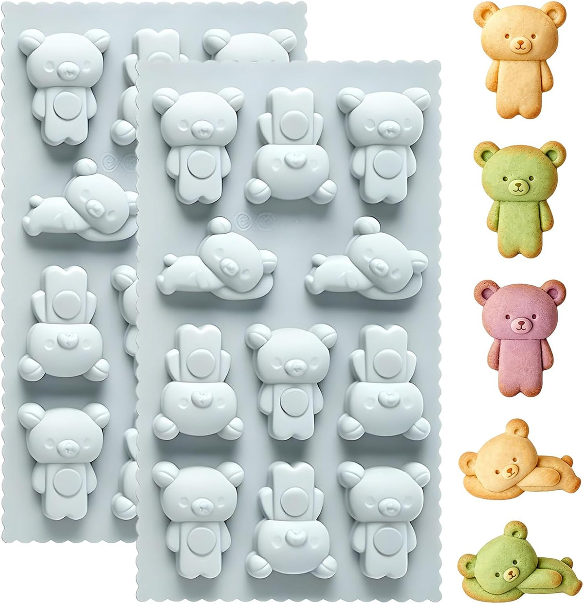2Pcs Silicone Cute Bear Molds, 11-Cavity Teddy Bear Chocolate Molds for Candy, Jello, Ice Cube, Cookie, Dessert, Cake Decoration
