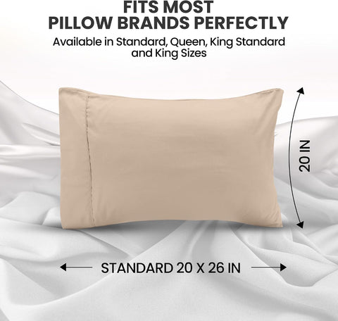 Pillow Cases Standard Size Set of 2, Ultra Soft Comfy Pillow Covers, Beige