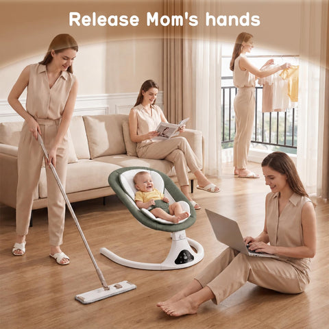 Electric Baby Swing with Remote Control,5 Speeds&Portable&Cozy(0-12M,Green)