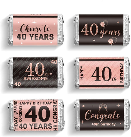 Tenare 90 Pcs 40th Birthday Candy Wrappers, Pink Stickers