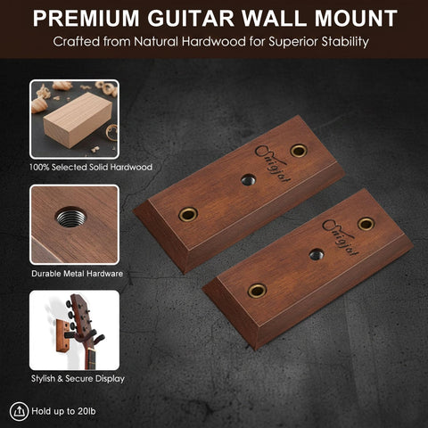 SNIGJAT Guitar Wall Mount 2 Pack, Wood Guitar Hanger Wall Hook with Screws