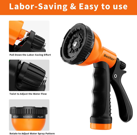 Besiter Garden Hose Nozzle Sprayer: 2 Pack 10 Watering Patterns Spray Nozzles Heavy Duty Hose Head Hose Attachment