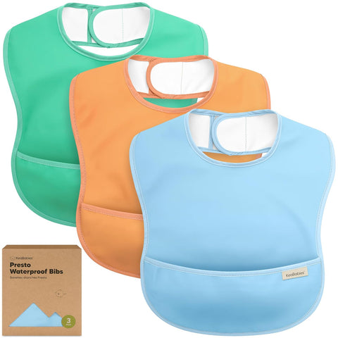 KeaBabies 3-Pack Waterproof Baby Bibs for Eating, Lightweight, Basics