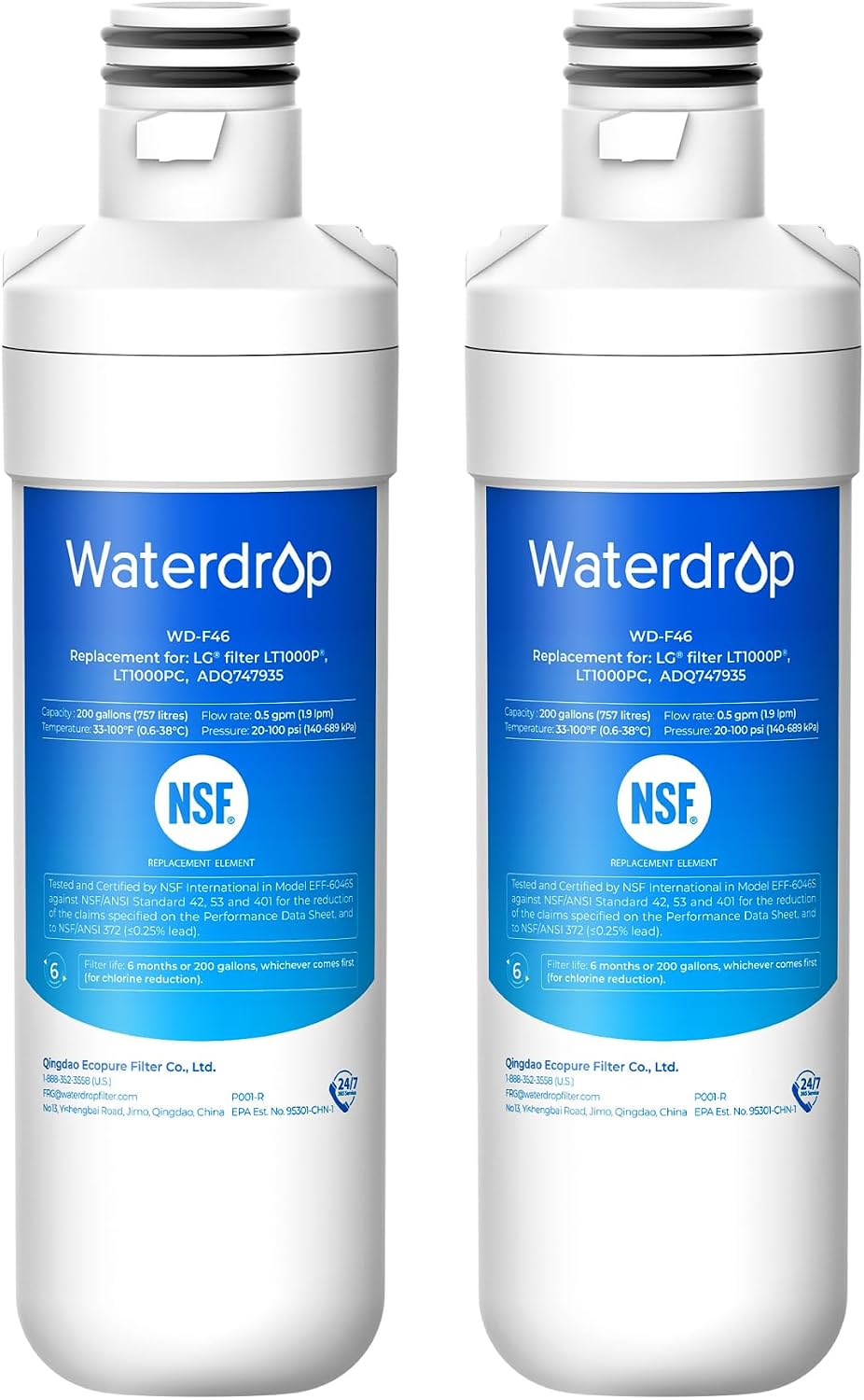 Waterdrop LT1000PC ADQ747935 MDJ64844601 Refrigerator Water Filter, 2 Pack