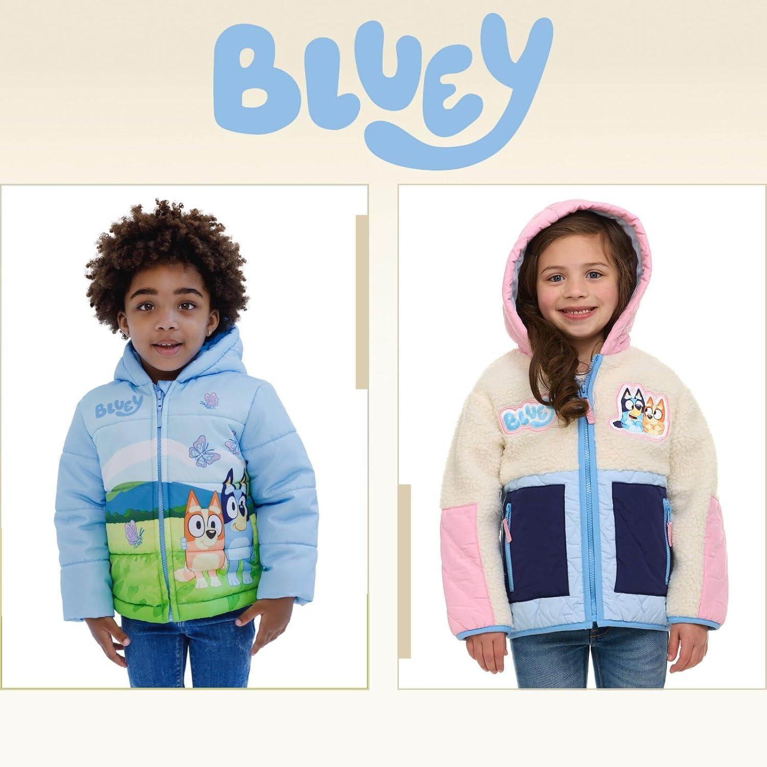 Bluey Girls' Hooded Fleece Zip-Up Jacket Toddler to Big Kid