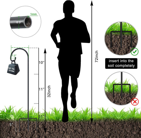 FEED GARDEN 32" Small Shepherd Hooks for Outdoor, Adjustable Decorative Garden Hooks for Solar Lanterns, Hanging Plants, Wind Chimes & Garden Decor, 4 Pack