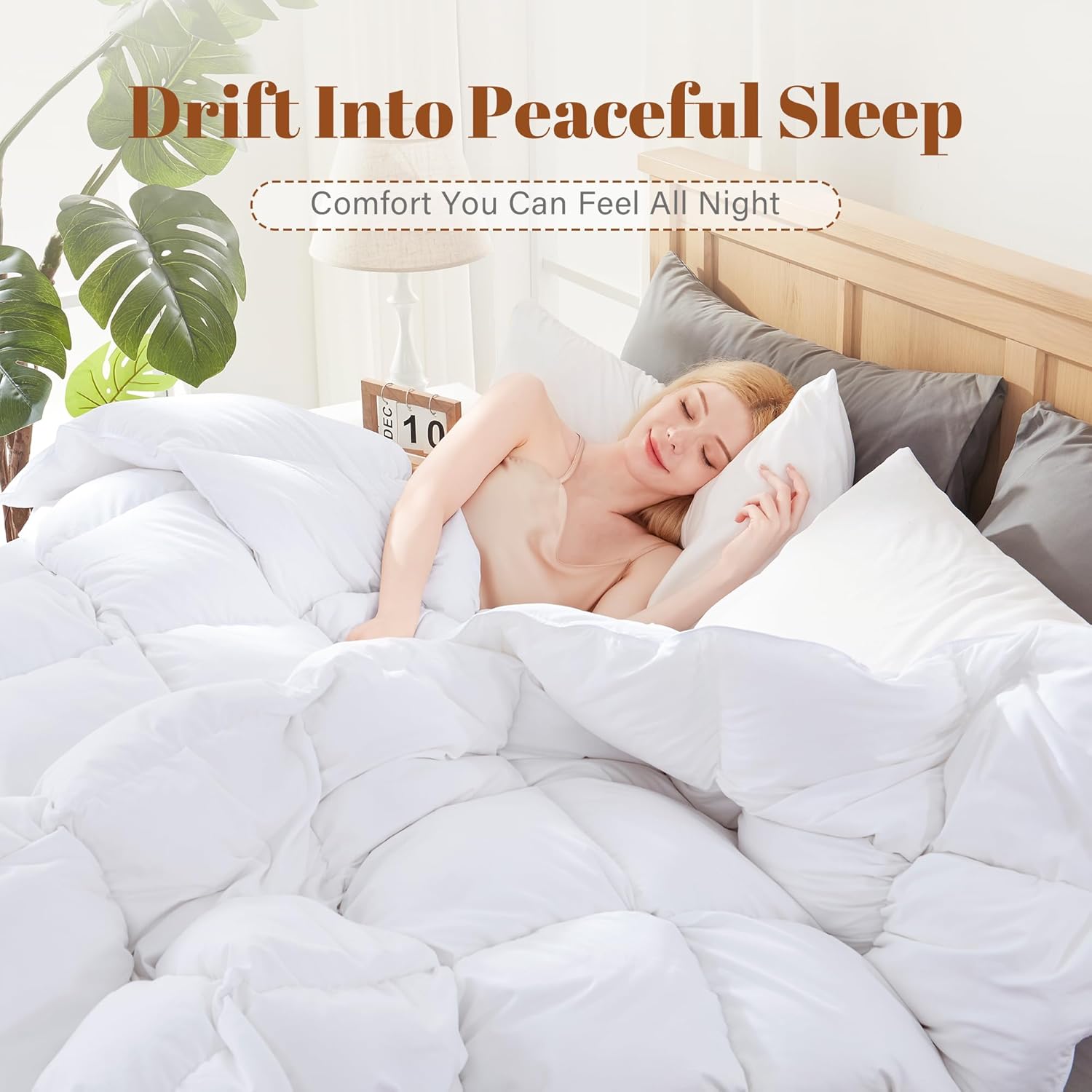 Cosybay Feather and Down Fiber Comforter Insert Queen, 100% Cotton Cover