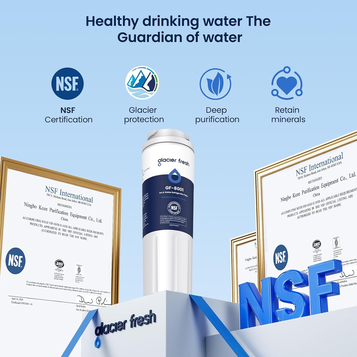 GLACIER FRESH UKF8001 Whirlpool Refrigerator Water Filter 4, 1 Pack