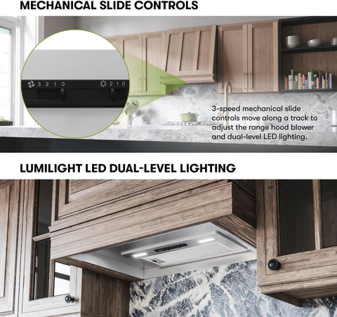 Zephyr 21 Inch Buit in Insert Range Hood 400 CFM Powerful 3-Speed Vent Hood