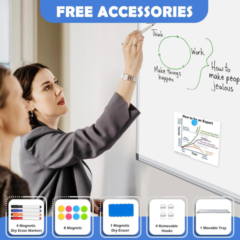 Double-Sided White Board Dry Erase Magnetic Whiteboard Wall 36x24, 4-Pack