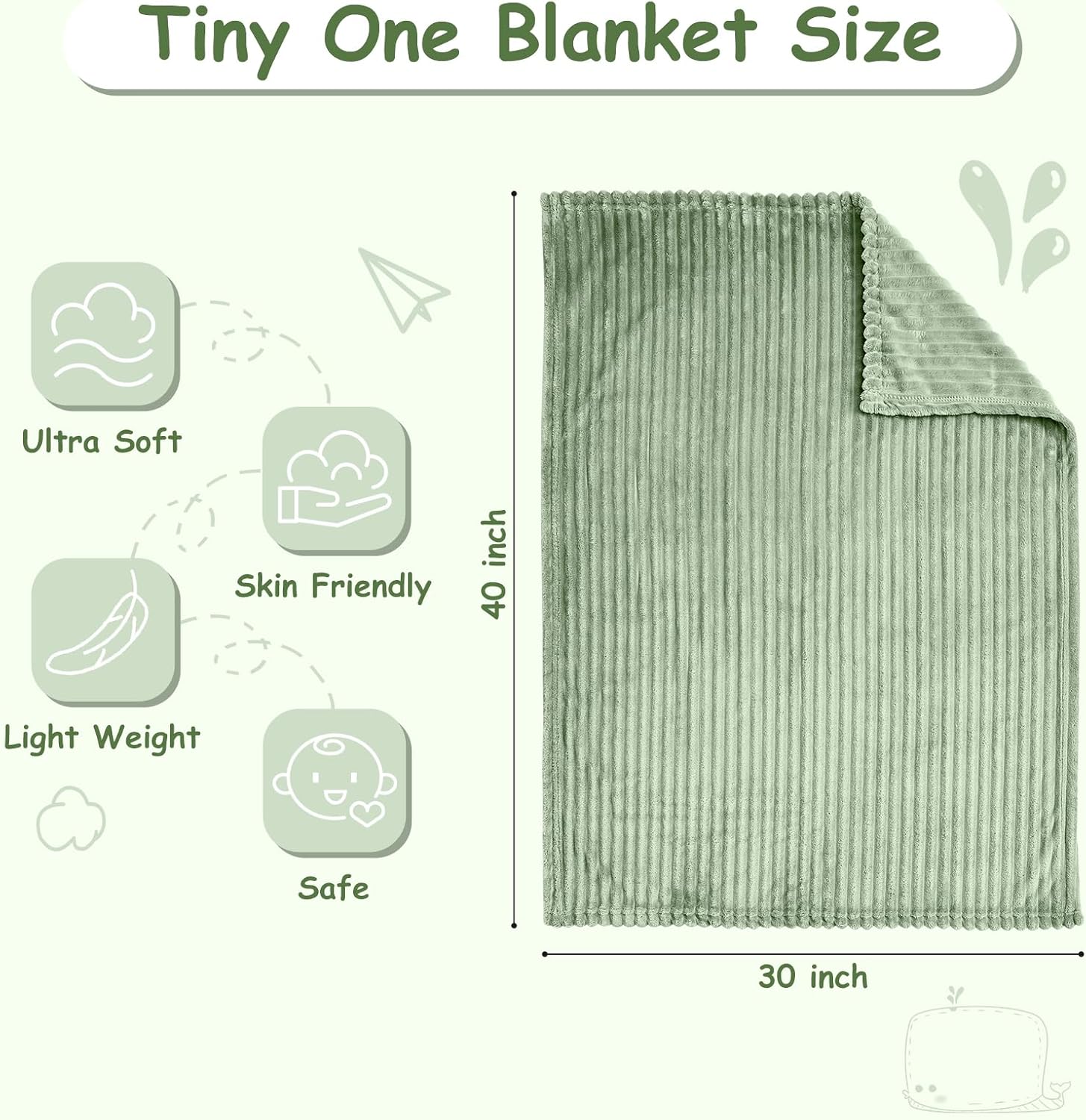 Soft Fleece Baby Blanket Ultra Cozy Green Baby Blankets for Boys Warm and Lightweight Infant Toddler Newborn Receiving Gift with Reversible Stripes for Crib Stroller, 30x40 Inch, Sage Green