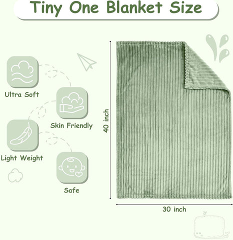 Soft Fleece Baby Blanket Ultra Cozy Green Baby Blankets for Boys Warm and Lightweight Infant Toddler Newborn Receiving Gift with Reversible Stripes for Crib Stroller, 30x40 Inch, Sage Green