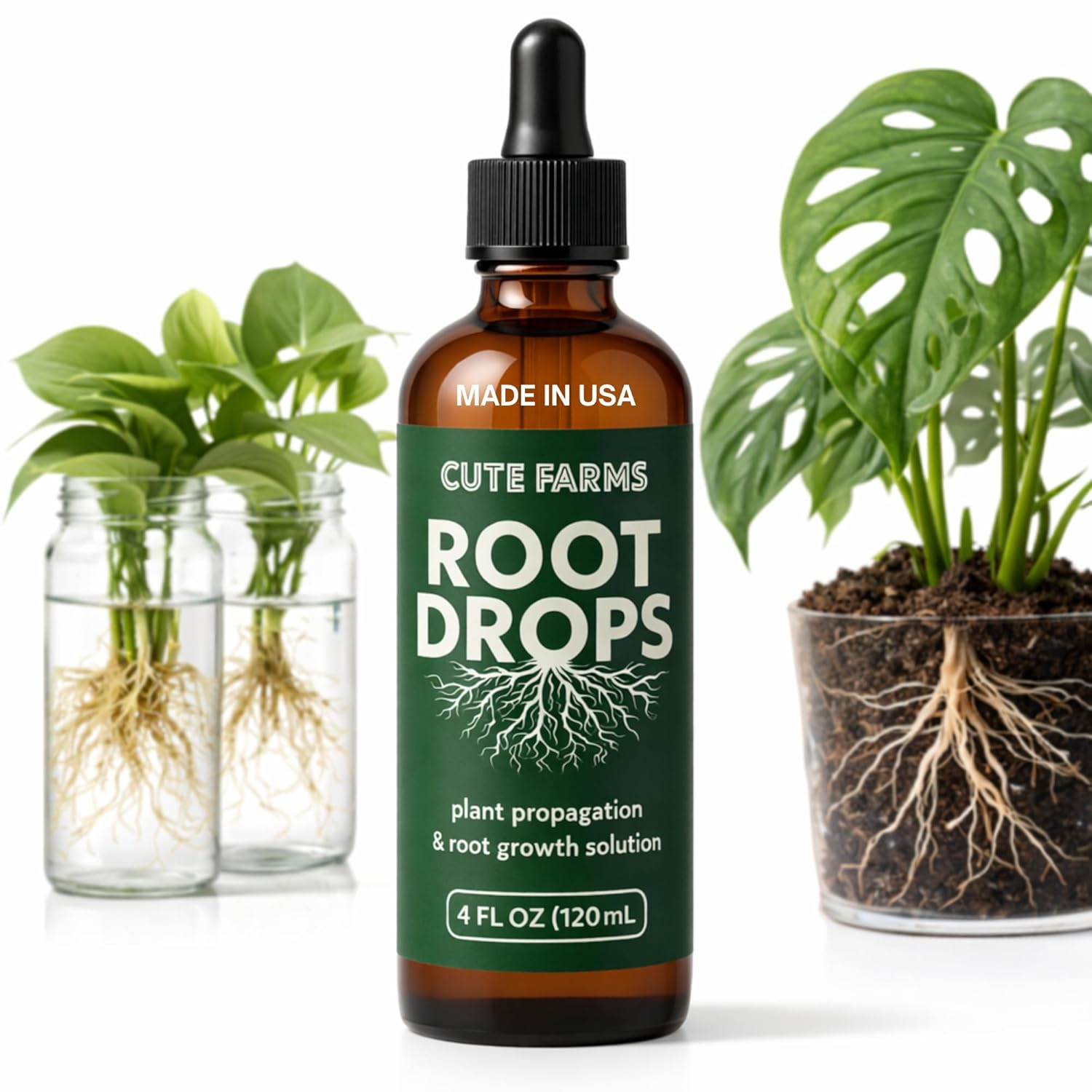Root Drops - Liquid Rooting Booster | Rapid Growth, Stronger Root System, Reduced Transplant Shock | Ideal for Water, Soil, Leca | Perfect for Indoor Plants: Pothos, Monstera, Philodendron (4 oz)
