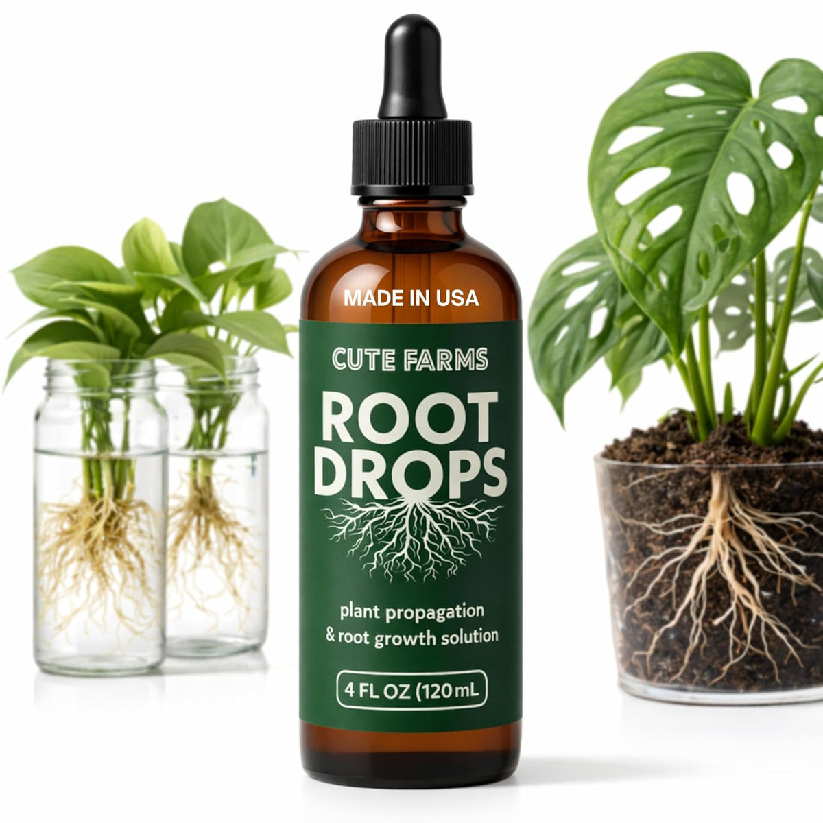 Root Drops - Liquid Rooting Booster | Rapid Growth, Stronger Root System, Reduced Transplant Shock | Ideal for Water, Soil, Leca | Perfect for Indoor Plants: Pothos, Monstera, Philodendron (4 oz)