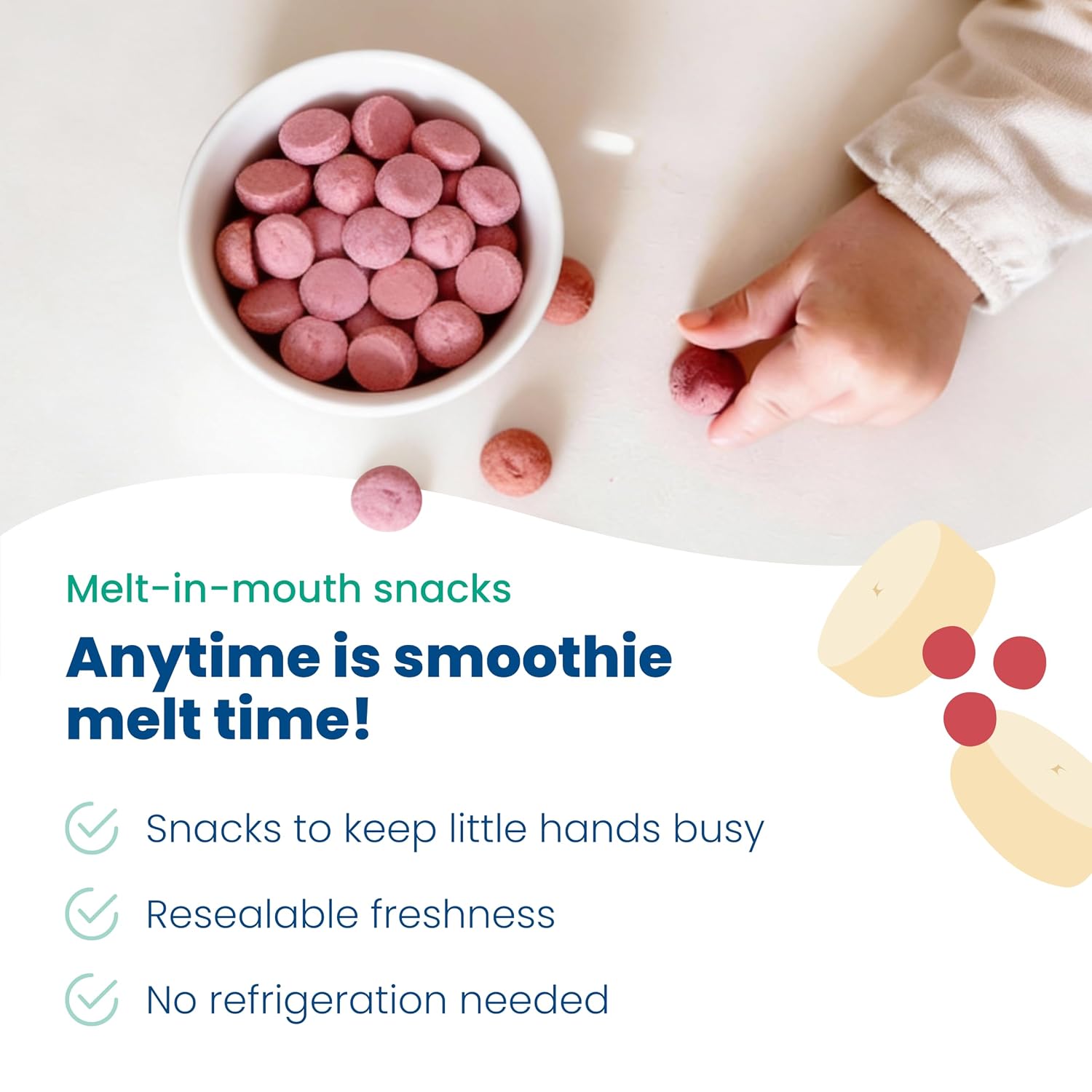 Amara Smoothie Melts - Mixed Red Berries - Baby Snacks Made With Fruits and Vegetables - Healthy Toddler Snacks For Your Kids Lunch Box - Organic Plant Based Yogurt Melts - 6 Resealable Bags