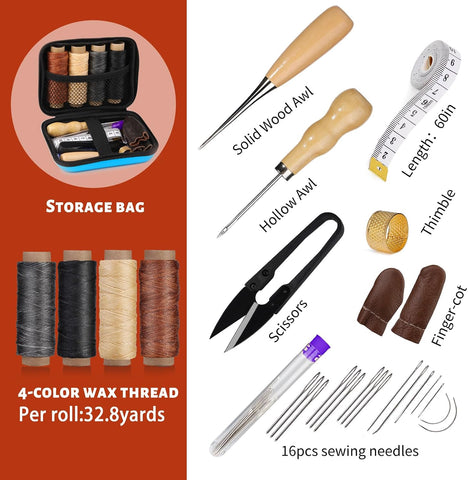 Leather Sewing Kit Leather Stitching Kit with Sewing Awl Waxed Thread