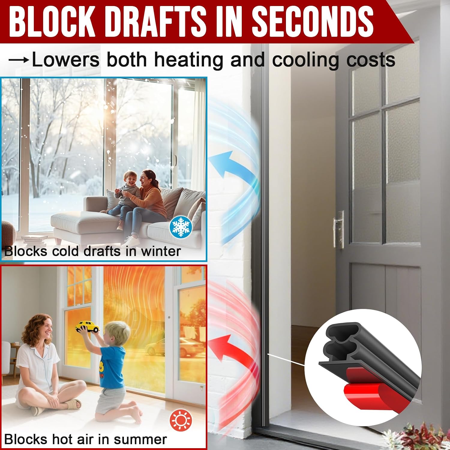 alophoty Door Weather Stripping Door Seal Strip, 33Ft, Black, 0.39"×0.39"
