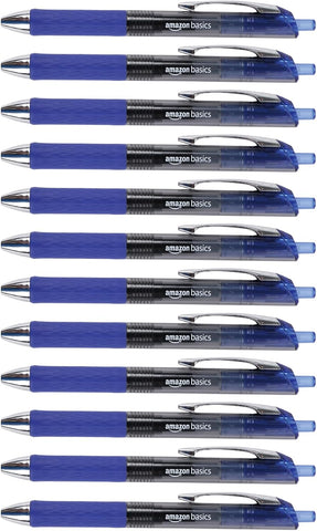 Amazon Basics Retractable Gel Pens, Fine Point 0.7mm, Smooth Writing, No-Smear Ink, Blue, 12-Pack