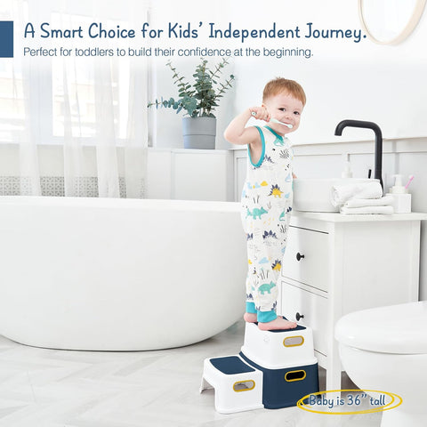 Blue&Yellow Toddler Boy Step Stool for Bathroom Sink, Toilet Stool for Kids