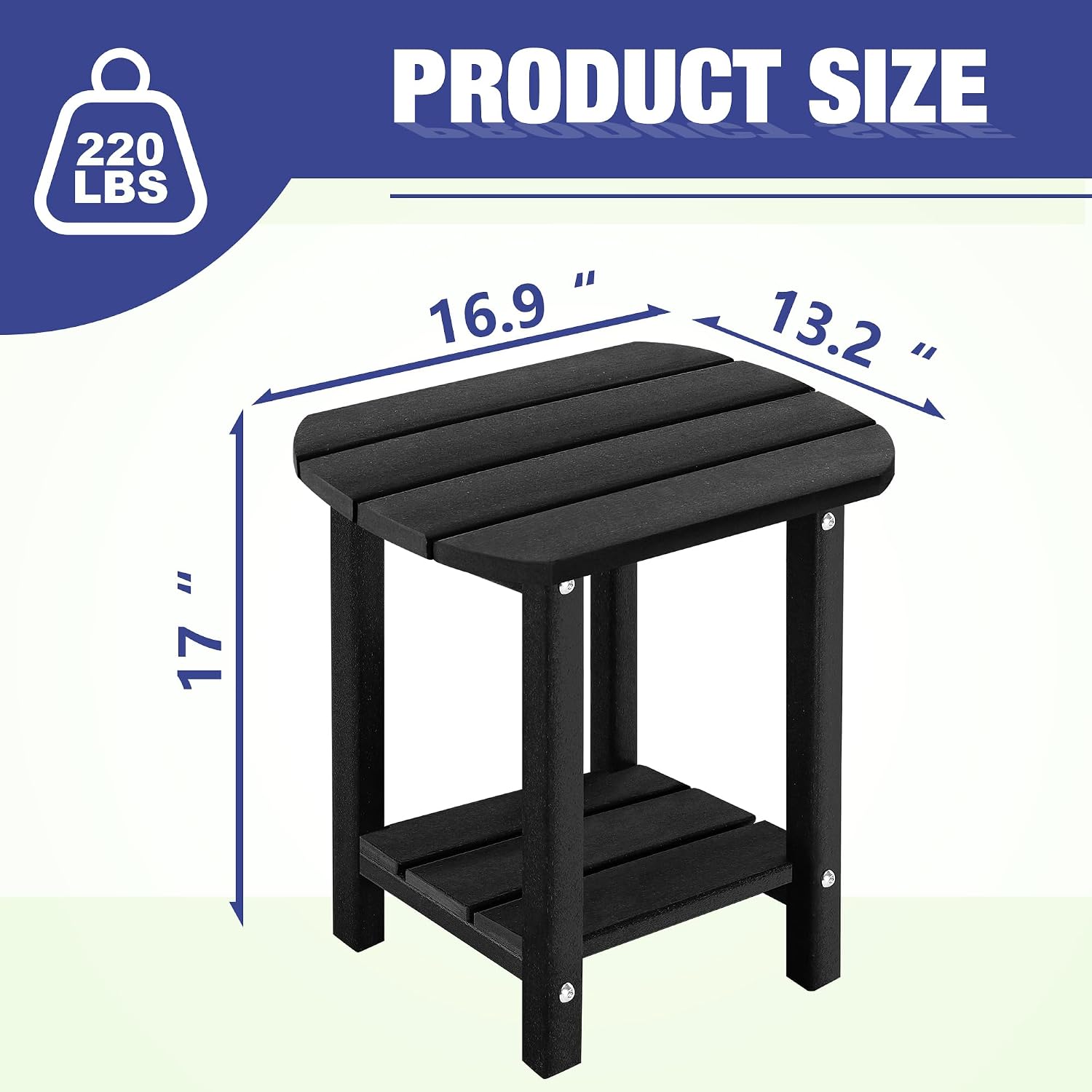 LZRS 2-Tier Patio Side Table, Heavy Duty HDPE Outdoor End Table with Wood Texture, Weatherproof Composite Table for Adirondack Chairs, Deck, Pool, Indoor/Outdoor, No Peeling Cracking(Black)