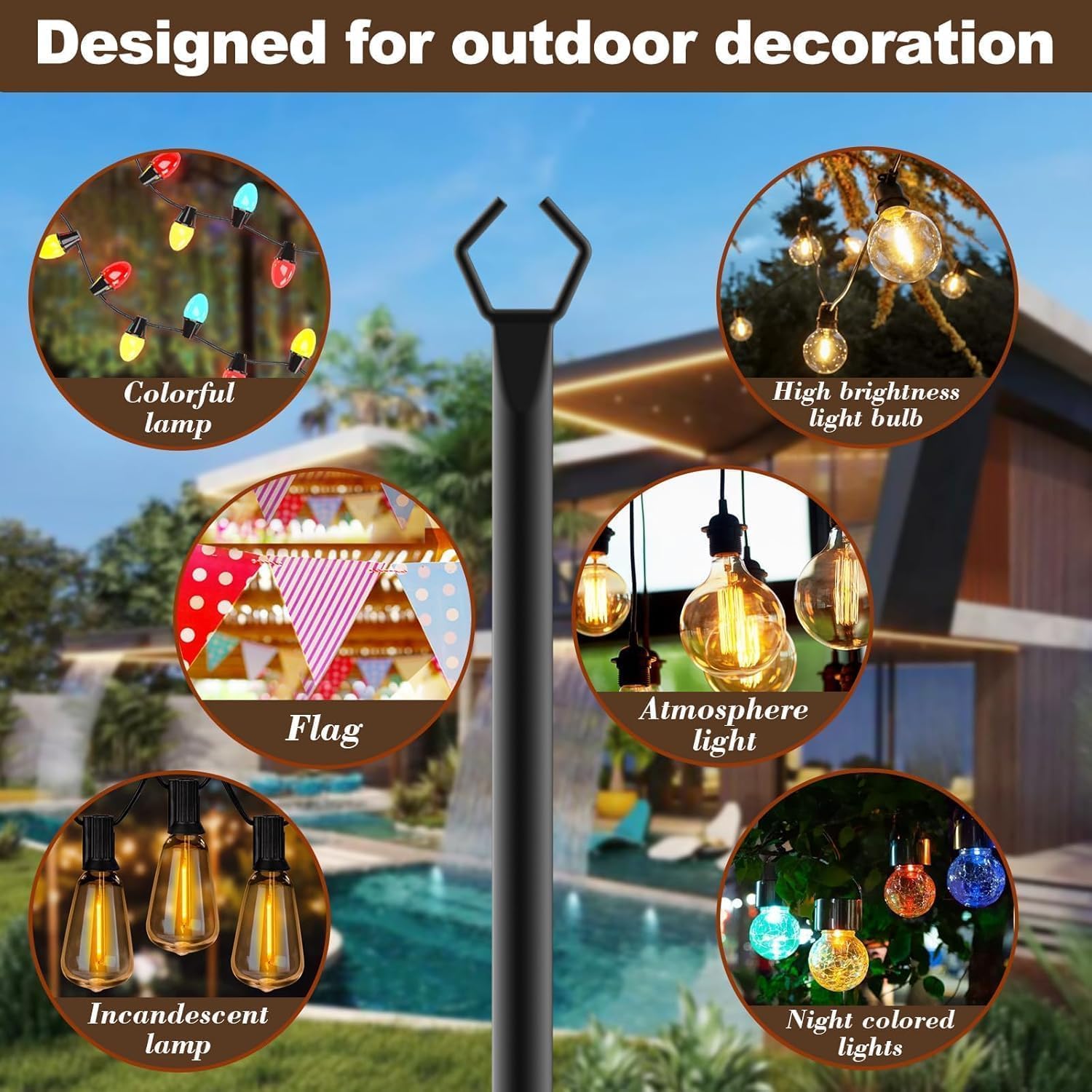 AILBTON 10Ft Exterior Light Poles 8 Pack, Durable Metal Light Posts for Outdoor Use, Equipped with Fixed Brackets for Yard, Terrace, Backyard and Garden Decor