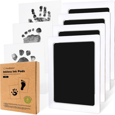4pk Inkless Baby Hand and Footprint Kit, Mess Free Ink Pads (Jet Black, L)
