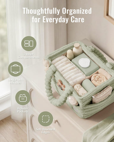 Blissful Diary Flannel Diaper Caddy Organizer & Gift Packaging, Light Green