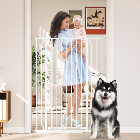 50" Extra Tall Baby Gate No Drilling, Auto Close Dog Gate, White