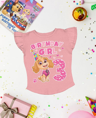 Tstars Paw Patrol Skye Birthday Girl Tee Toddler Ruffle Sleeve Party Top