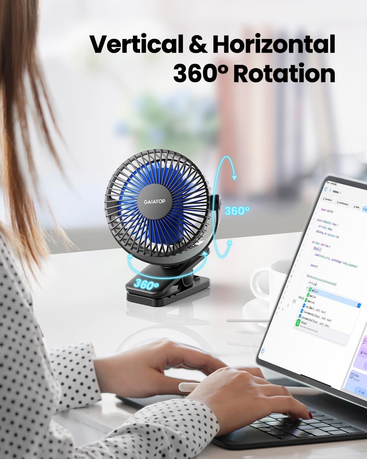 Gaiatop Portable Clip on Fan, Mini Personal Quiet Rechargeable Fan