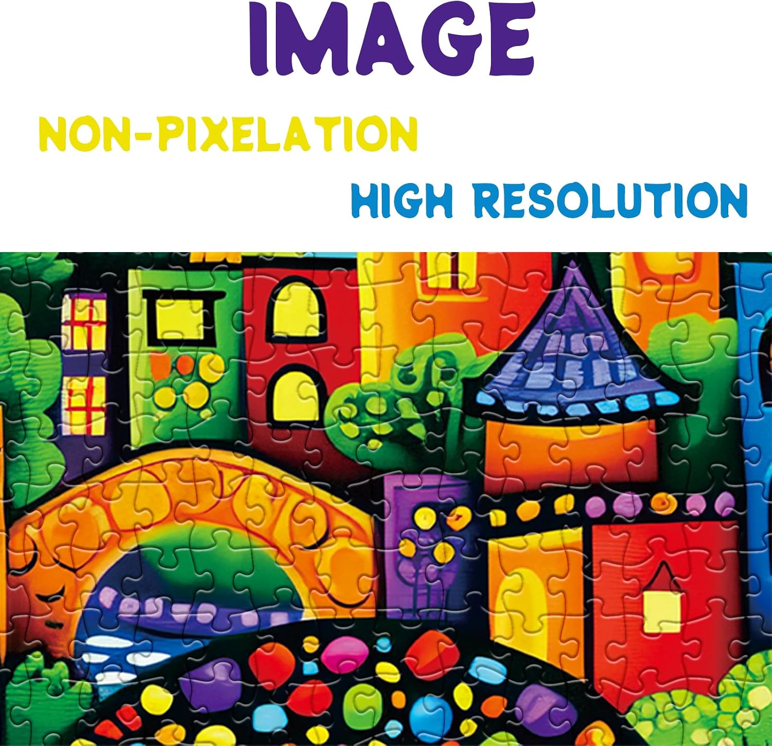 Fantasy Houses Scenic Puzzles for Adults 1000 Pieces, Mystery Beautiful Art Jigsaw Puzzles, Pretty Colorful Night Puzzles