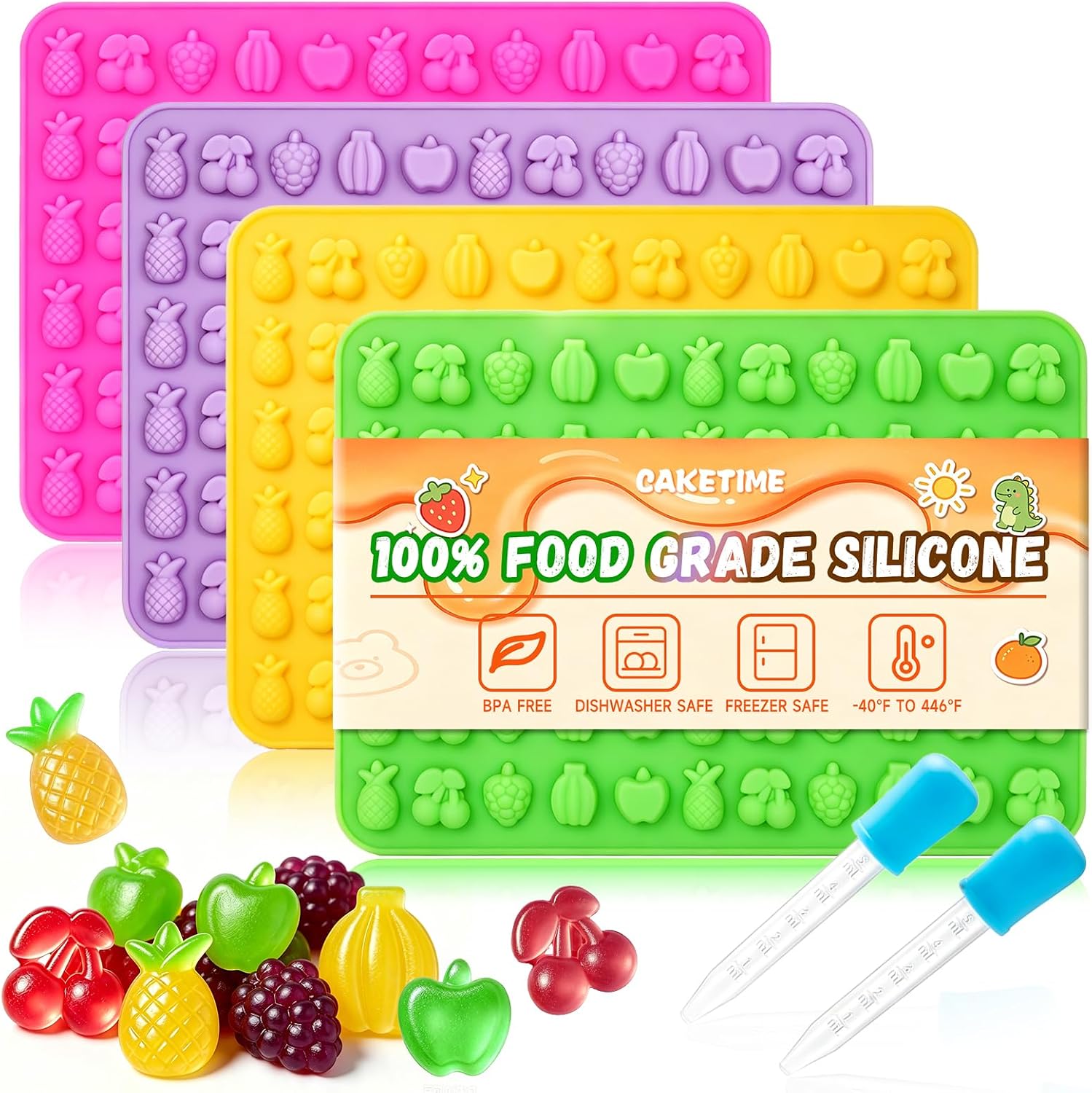 Fruit Snack Molds, 4pcs Gummy Molds Silicone Chocolate Candy Molds