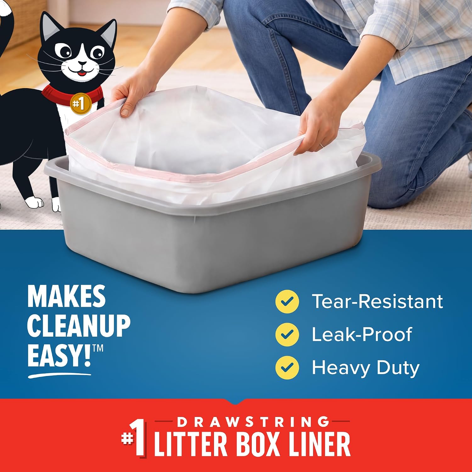 Jonny Cat Litter Box Liners Heavy Duty, Tear & Leak Resistant Jumbo 15ct