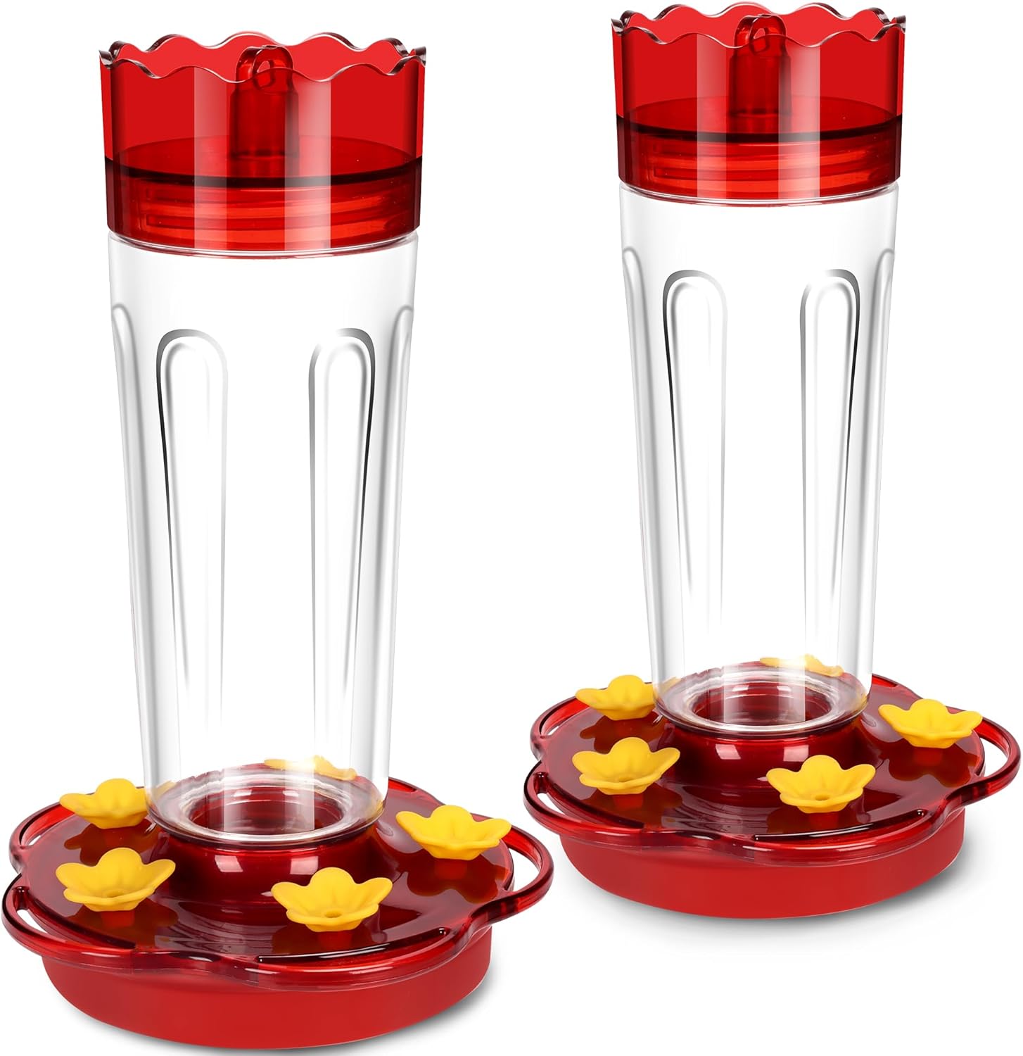 2 Pack Plastic Hummingbird Feeders for Outdoors Hanging Ant and Bee Proof,15 Ounces Red Hummingbird Feeder with 5 Feeding Ports and Perches, Built-in Ant Moat, Outside Garden Décor (Plastic, 2)