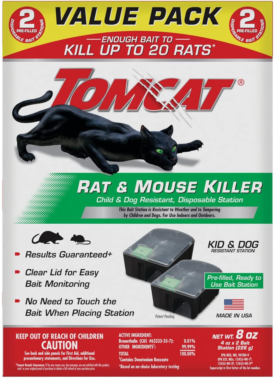 Tomcat Rat & Mouse Killer, Child & Dog Resistant, Disposable Station, 8 oz.