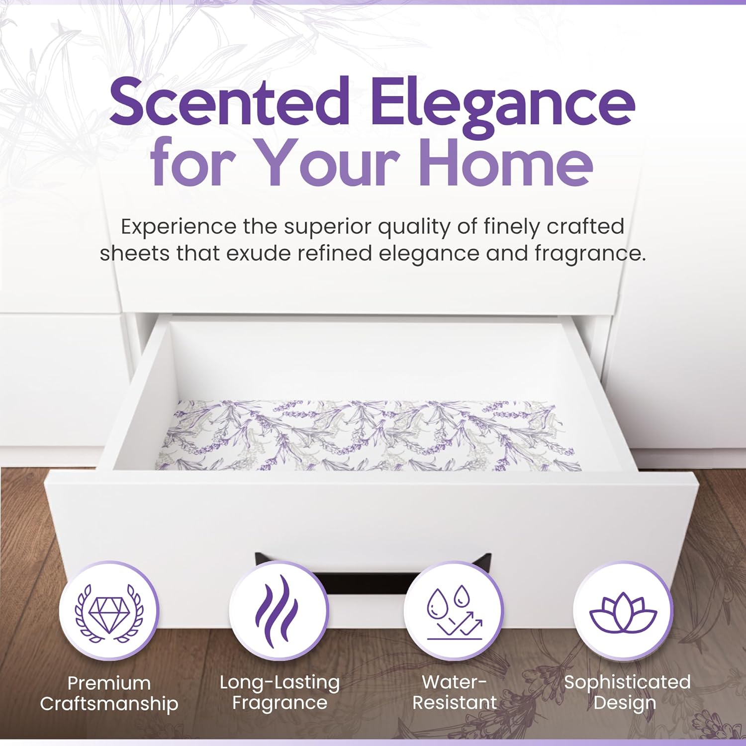 Lavender Scented Drawer Liners for Dresser Drawers (10 Large Sheets, 19.7" x 14.4") - Non Adhesive Drawer Paper Liner for Bedroom Dresser & Closet Shelves by Linda’s Essentials