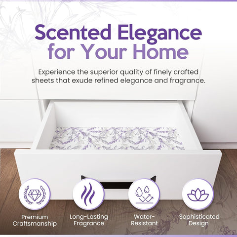 Lavender Scented Drawer Liners for Dresser Drawers (10 Large Sheets, 19.7" x 14.4") - Non Adhesive Drawer Paper Liner for Bedroom Dresser & Closet Shelves by Linda’s Essentials