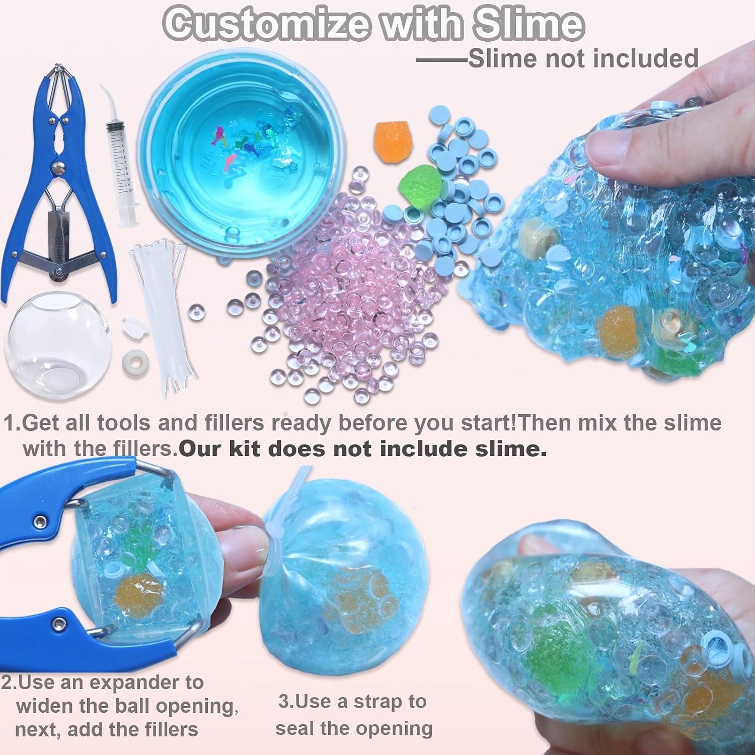 DIY Stress Ball Making Kit with Filler-15PCS Stress Ball Making Kit Stress Balls, Transparent Blank Skins with Air Pump & Expander Tool for Pressure Squishy Balls for Adult (15PC, Style A)
