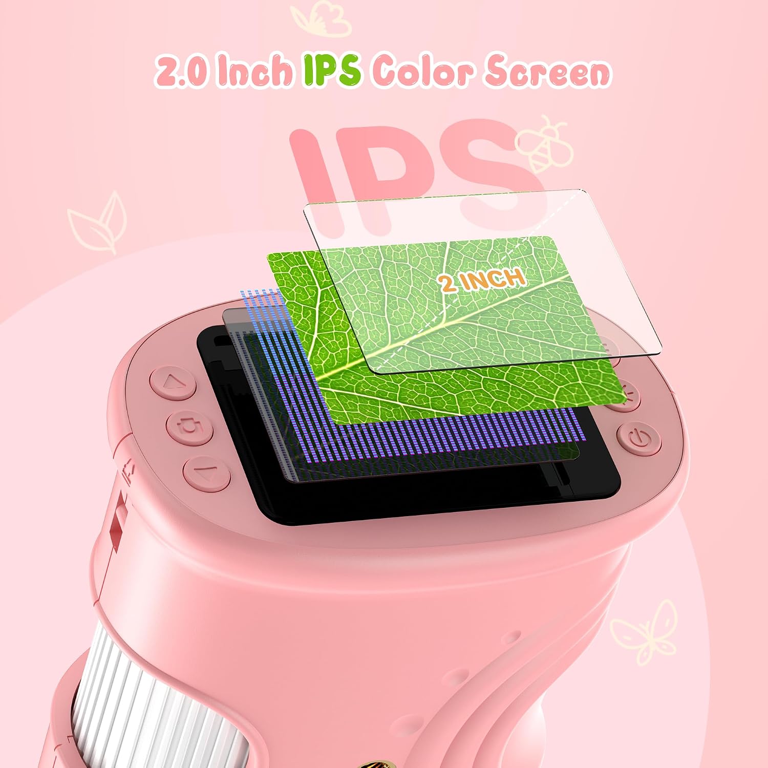 1000X Handheld Digital Microscope for Kids: Pocket Microscope with 2.0" IPS Screen - STEM Toys Birthday Gifts for Girls Boys - Portable Edu Science Kits Toddler Age 3-6 6-12 Pink