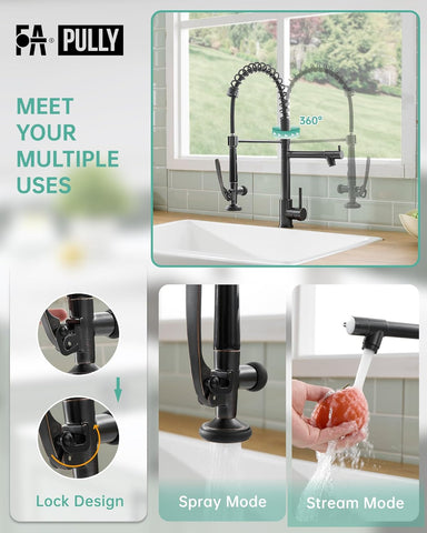 Fapully Commercial Kitchen Sink Faucet with Sprayer Oil Rubber Bronze
