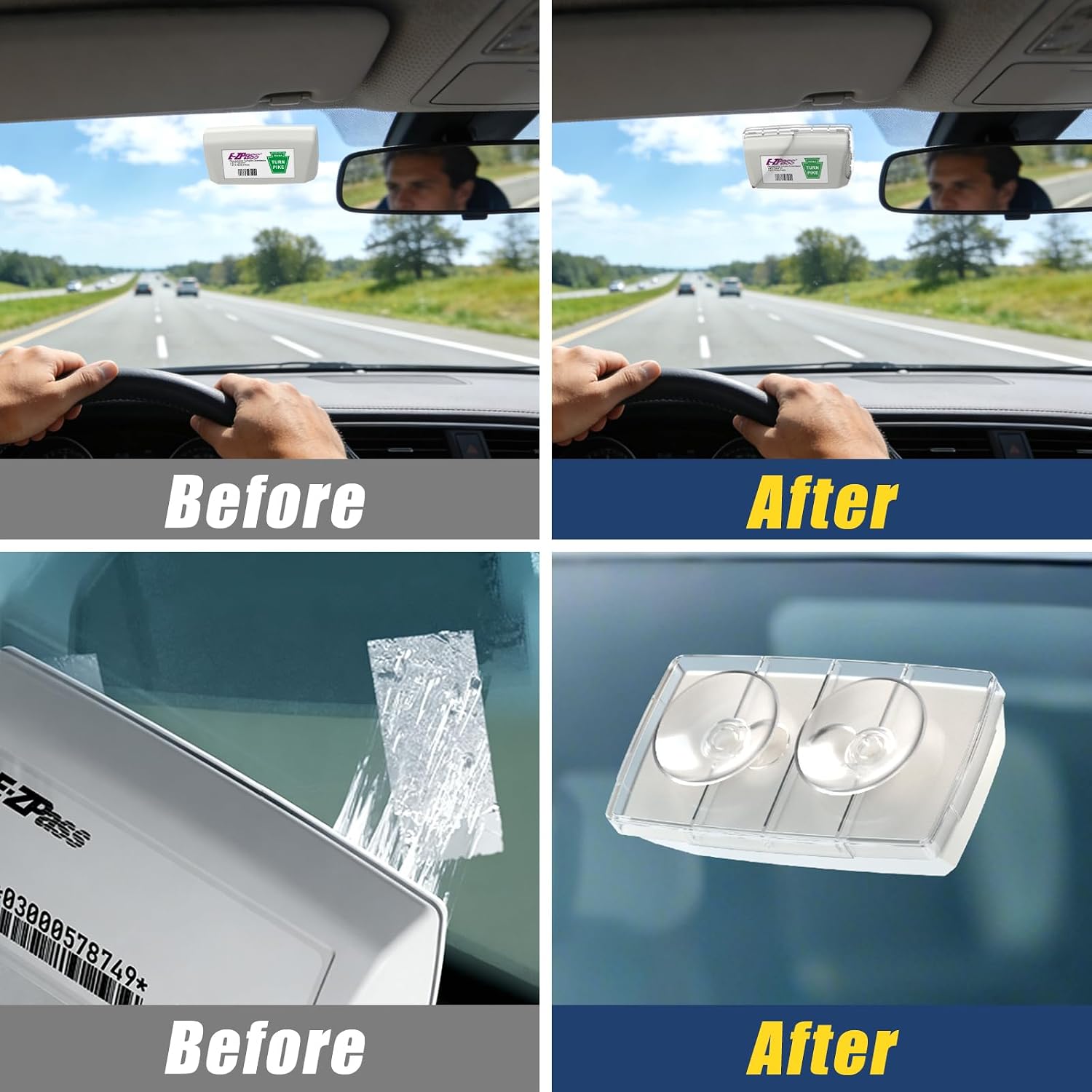 Zeyitian Ez Pass Holder Clear 1 Pack - Super Strong Suction Cups for Windshield, Toll Pass Transponder Holder for EZ Pass/iPass