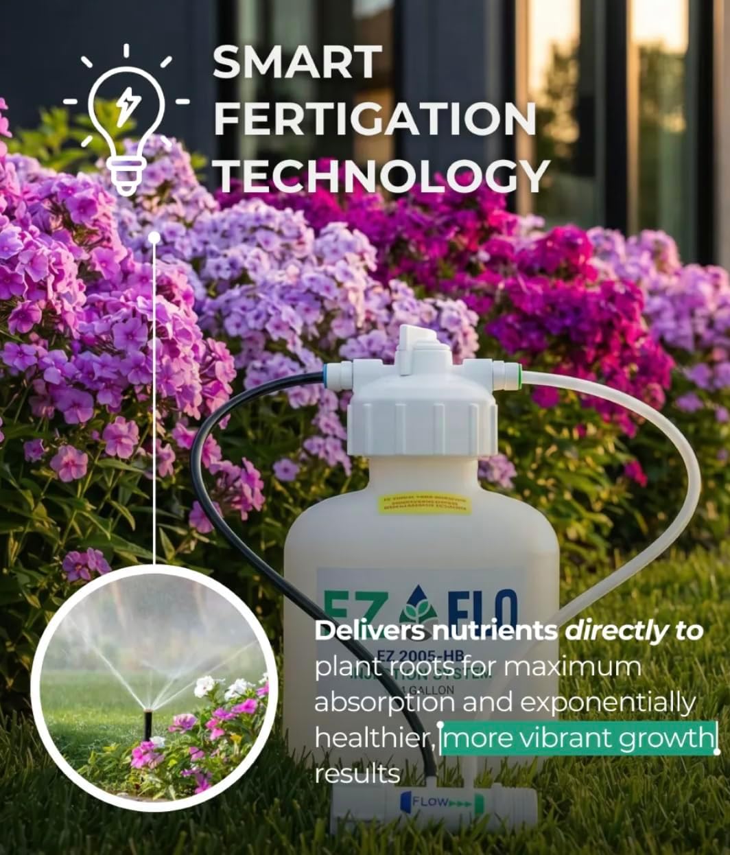 EZ-FLO 3/4 Gallon Hose‑Bib & Drip Fertilizer Injector | Low‑Pressure Garden Feeder for On/Off Flow & Drip Irrigation | EZ 2005‑HB