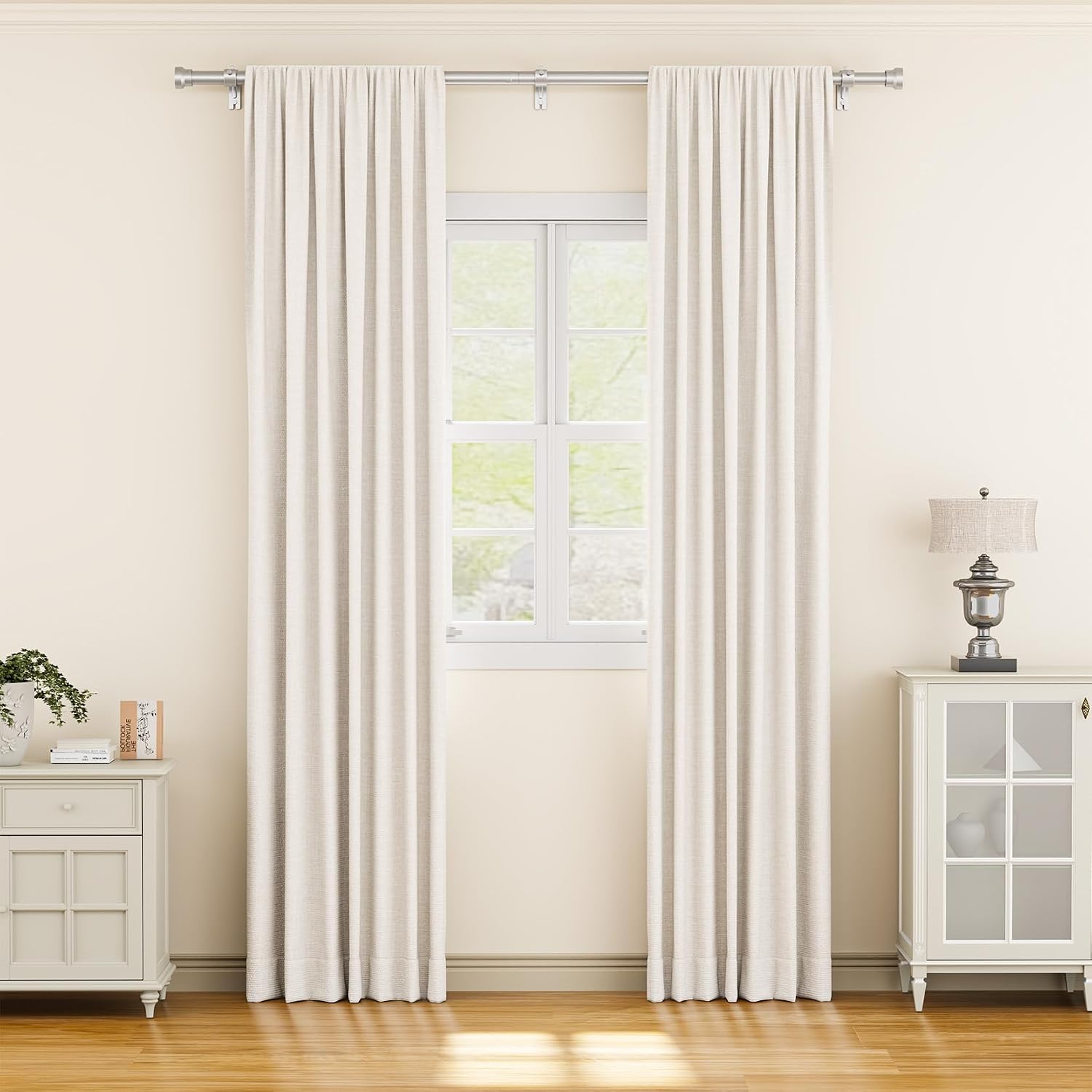 YaFex Curtain Rods 32-84 Inch, Heavy Duty 1 Inch Adjustable Curtain Rod for Windows, Silver Long Window Treatment Rods, Modern Design, Easy Installation